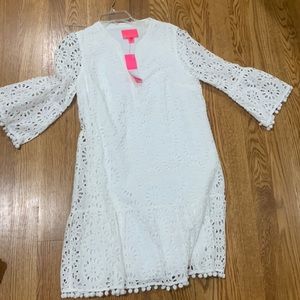 Lilly Pulitzer Bekah dress in resort white oversized pinwheel eyelet